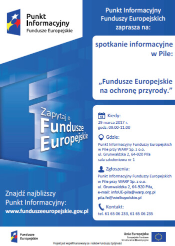 Bezpłatne spotkanie informacyjne pt. „Wsparcie w ramach Funduszy Europejskich na ochronę przyrody i środowiska”