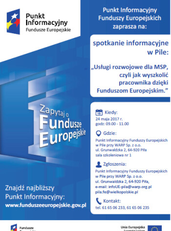 Zaproszenie na spotkanie pt. „Usługi rozwojowe dla MSP, czyli jak wyszkolić pracownika dzięki Funduszom Europejskim”