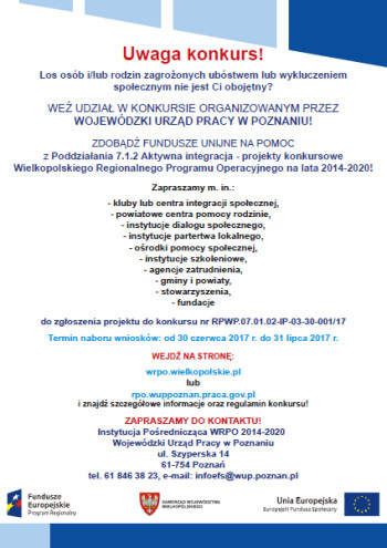 Konkurs na aktywizację społeczną, zdrowotną, edukacyjną, zawodową oraz środowiskową