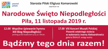 Starosta Pilski zaprasza do wspólnego świętowania Dnia Niepodległości