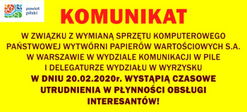 Chwilowe utrudnienia w Wydziale Komunikacji