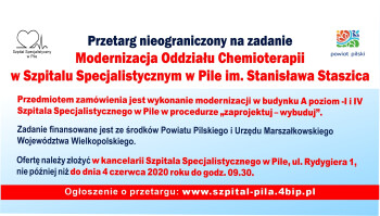 Przetarg na modernizację oddziału chemioterapii w szpitalu w Pile