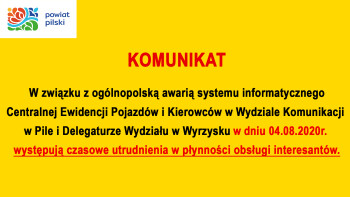 Z powodu ogólnopolskiej awarii utrudnienia w Wydziale Komunikacji