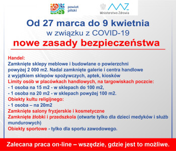 Od 27 marca nowe ograniczenia w związku z COVID-19