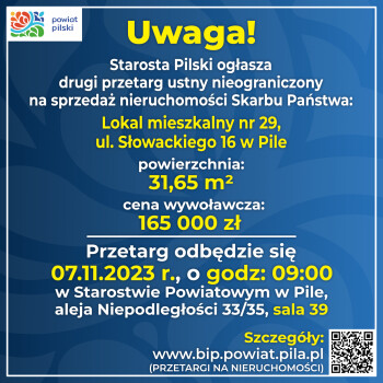 Drugi przetarg na sprzedaż lokalu mieszkalnego w Pile 