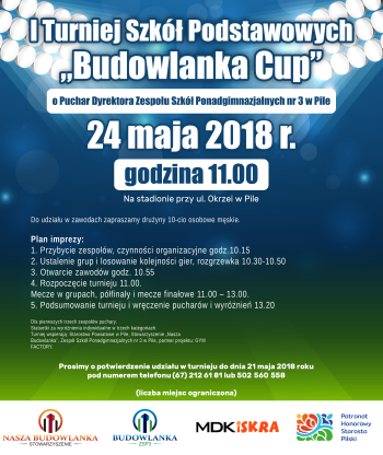I Turniej  Piłkarski Szkół Podstawowych „Budowlanka Cup”  o Puchar Starosty Pilskiego 