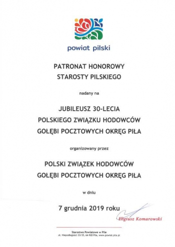 Jubileusz 30-lecia Polskiego Związku Hodowców Gołębi Pocztowych Okręg Piła