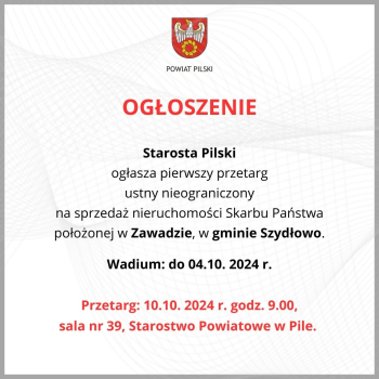 Przetarg na sprzedaż nieruchomości w Zawadzie