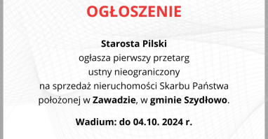 Przetarg na sprzedaż nieruchomości w Zawadzie